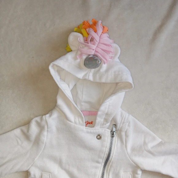 5 for $10 Cat & Jack Diagonal Zip Rainbow Fringe Unicorn Horn Hoodie 12M - Picture 2 of 5